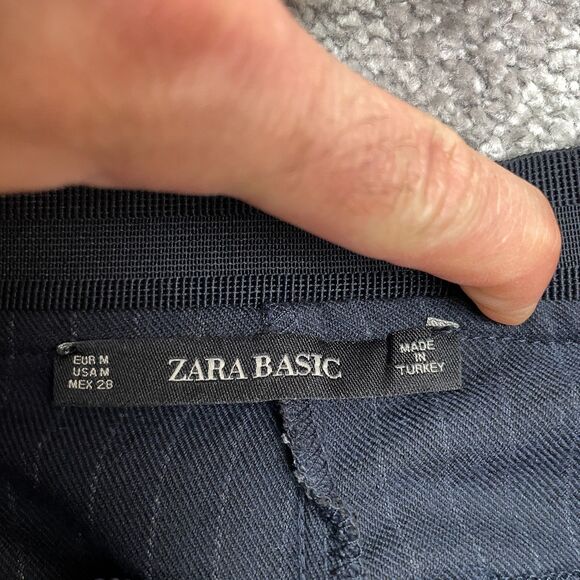 Zara Jogger Waist Dress Pants Women Medium Navy Blue Stripe Straight Trouser NWT - Picture 7 of 14